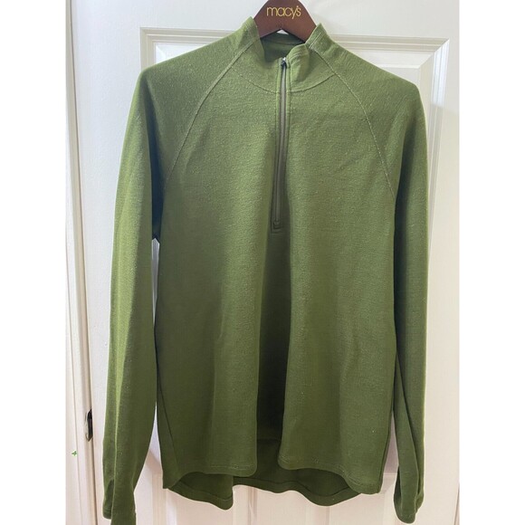 IBEX 100% Merino Wool 1/2 Zip Base Layer Jacket Green Men’s LARGE 1/4 Sweater - Picture 1 of 10